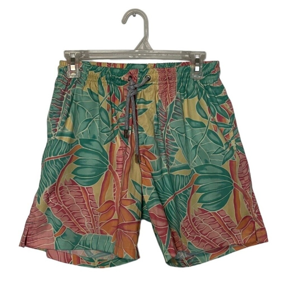 Kenny Flowers Swim Trunks Mens Size M Green Pink Tropical Beach Surf Shorts